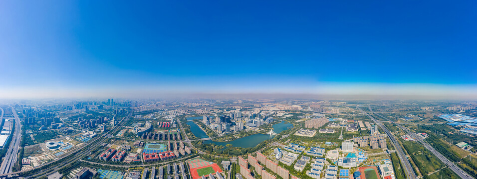 航拍郑州中原龙子湖智慧岛全景