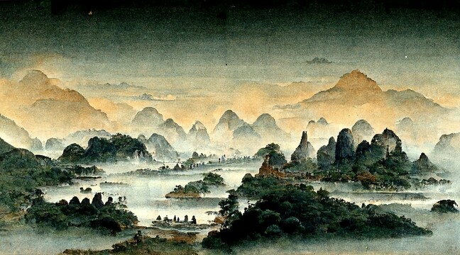 新中式山水风景水墨背景墙