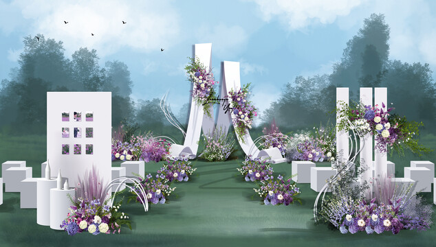 白紫色户外婚礼效果图