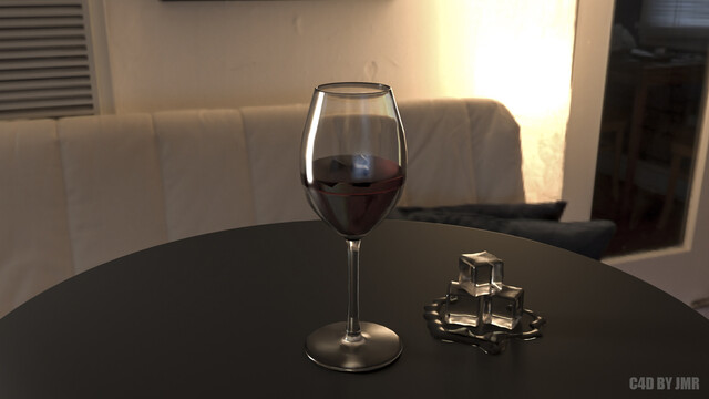 高脚杯中的红酒3D场景