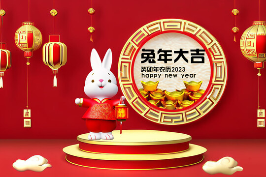 兔年吉祥物日历新年海报