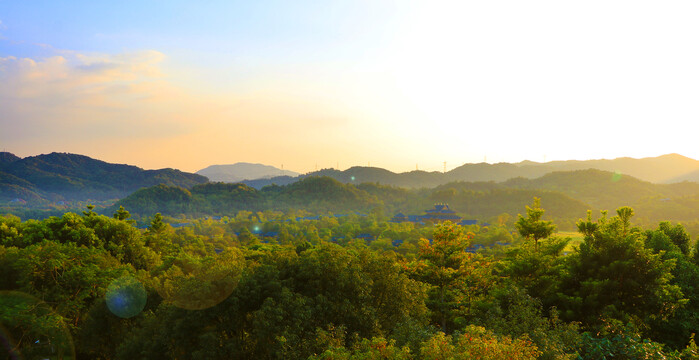 暮色远山风景画