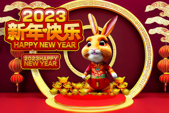新年快乐海报兔子卡通形象