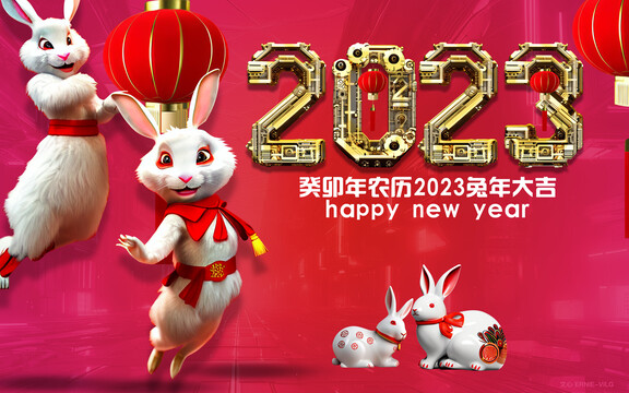 兔年春节海报吉祥物