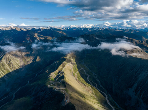 康定子梅垭口群山雪峰航拍