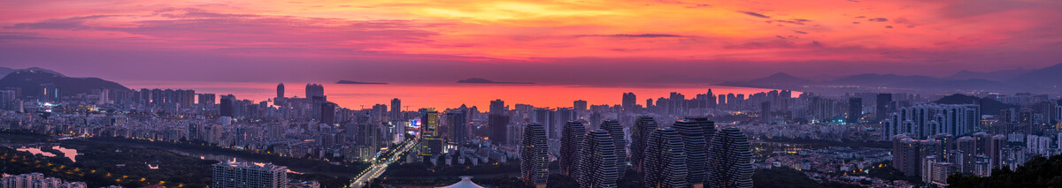 三亚城市天空日落红霞全景壁纸