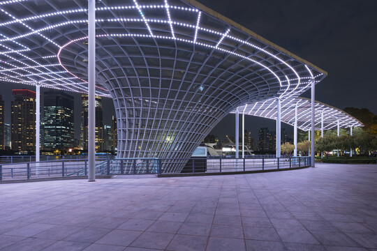 上海城市夜景现代建筑广场