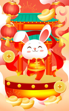 2023兔年春节新年兔子插画