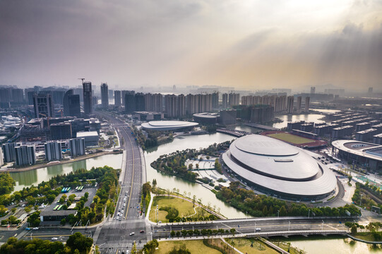 绍兴市镜湖新区航拍城市风光