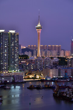 澳门塔城市建筑风光夜景