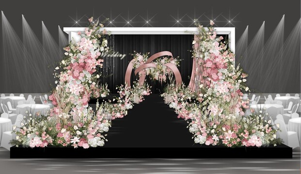 皮粉色唯美婚礼舞台效果图