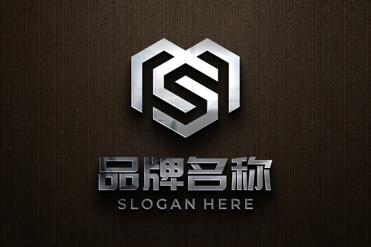 木纹底不锈钢LOGO样机