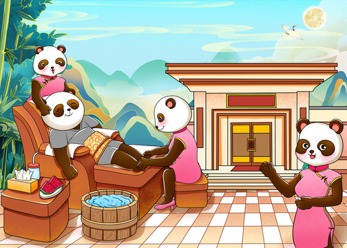 国风足浴店熊猫