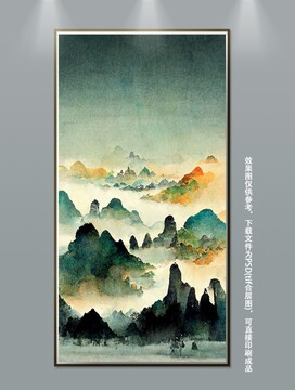 新中式手绘山水风景意境挂画2