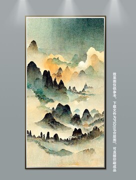 新中式手绘山水挂画装饰画9