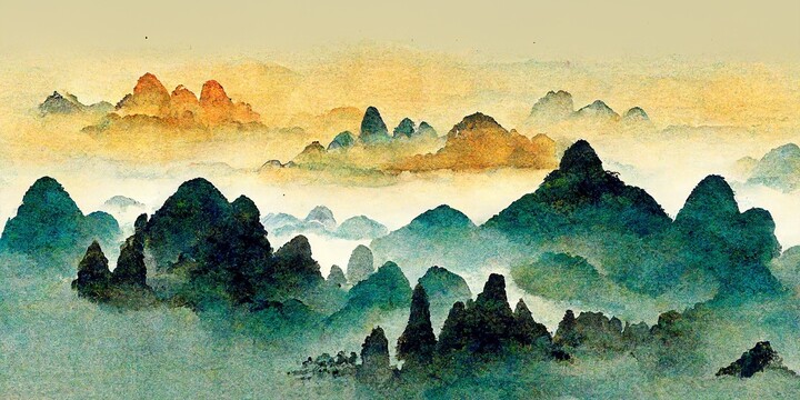 新中式手绘山水风景意境装饰画