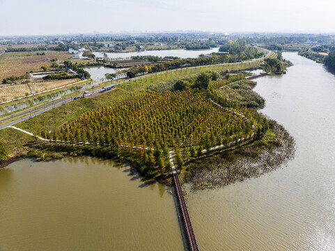 航拍芜湖市百鸟滩湿地公园