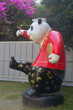仿古熊猫雕塑汉代百戏陶人俑