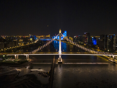 福建福州鼓山大桥夜景航拍