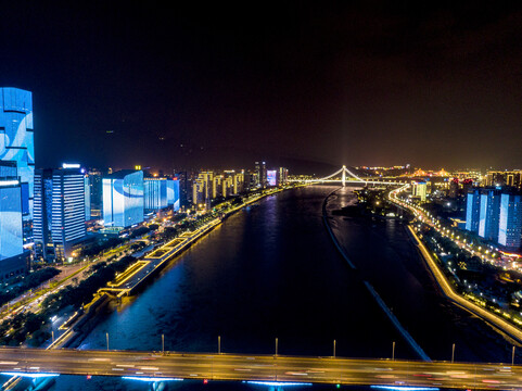 福建福州闽江夜景灯光