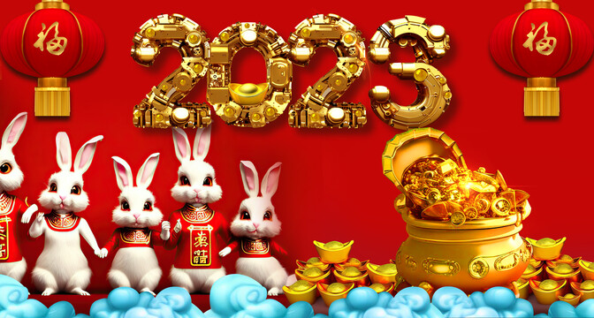 2023兔年新年快乐聚宝盆