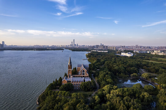 航拍苏州独墅湖城市景观