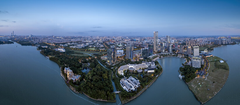 航拍苏州城市景观夜景