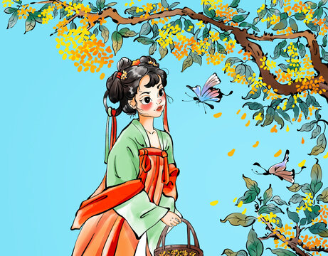 中国风插画桂花女子