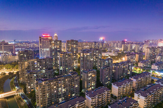 上虞航拍城市夜景