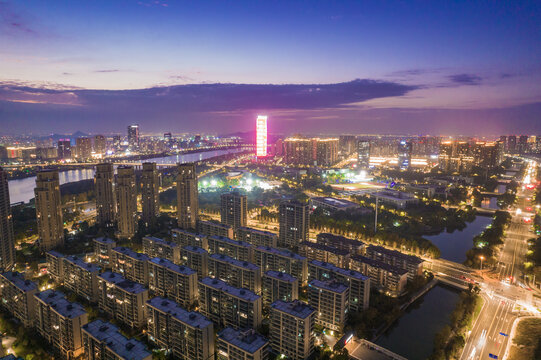 上虞航拍城市夜景