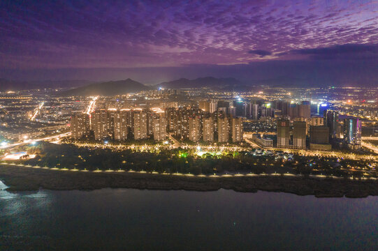 上虞航拍城市夜景