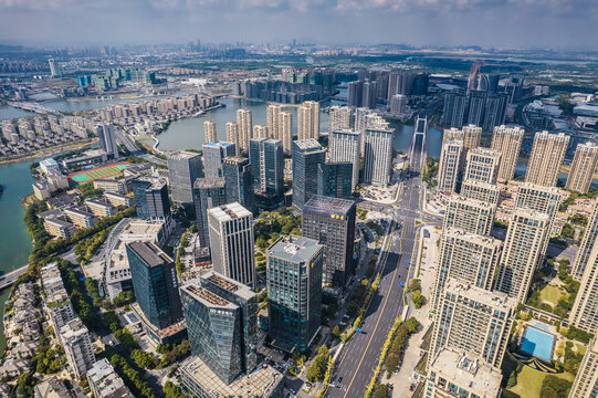 绍兴镜湖新区城市风光航拍