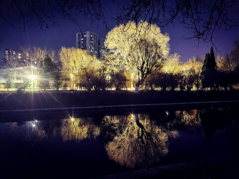 城市河边夜景