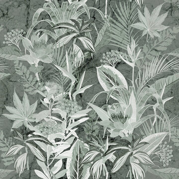 北欧复古热带植物花卉壁纸墙纸