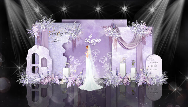 紫色婚礼迎宾区效果图