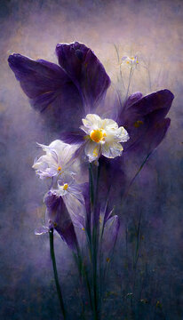 白色水仙花紫色背景