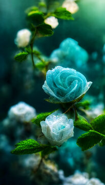 蓝玫瑰绿叶