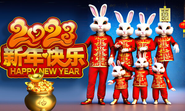 2023新年兔子全家福