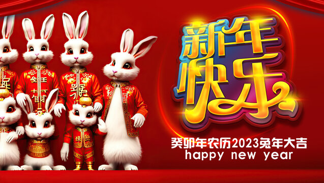 新年快乐兔子全家福