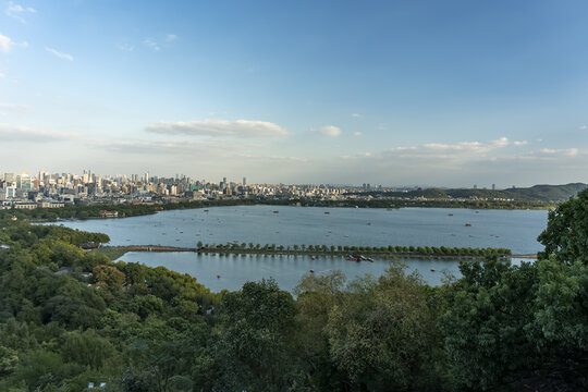 航拍杭州城市西湖特写