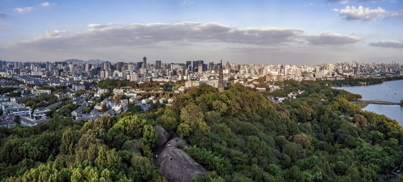 航拍杭州城市景观全景