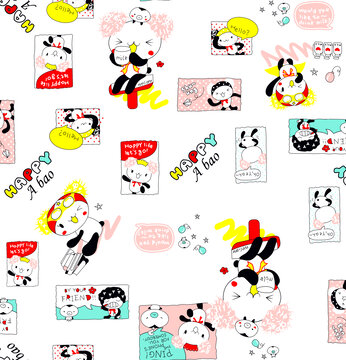 卡通熊猫印花设计