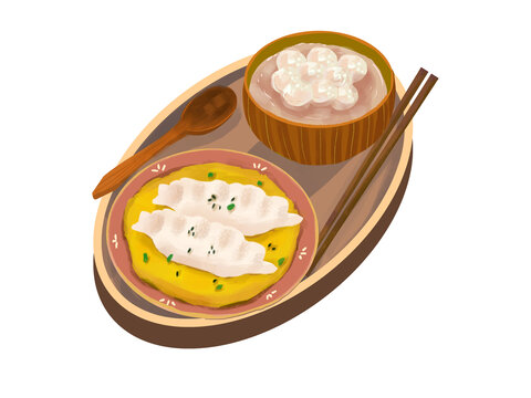 勺子筷子水晶汤圆鸡蛋饺子汤圆
