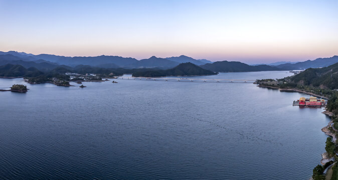 航拍杭州千岛湖山水景区