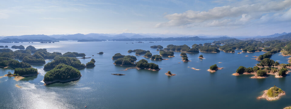 航拍千岛湖地形地貌山水景区