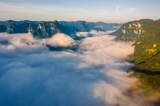 航拍峡谷山川山峰日出云海风光