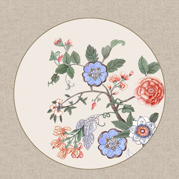 新中式纹样手绘花