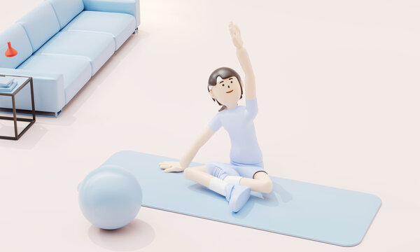3D卡通人物练瑜伽伸展动作
