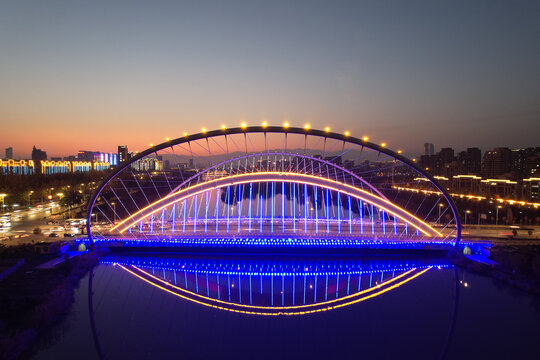 宁夏银川凤凰桥夜景城市地标