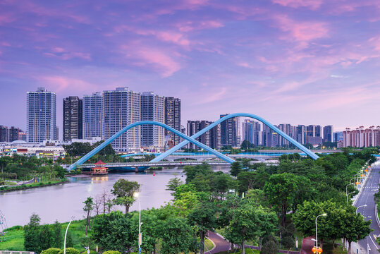 南沙蕉门公园天空晚霞风景